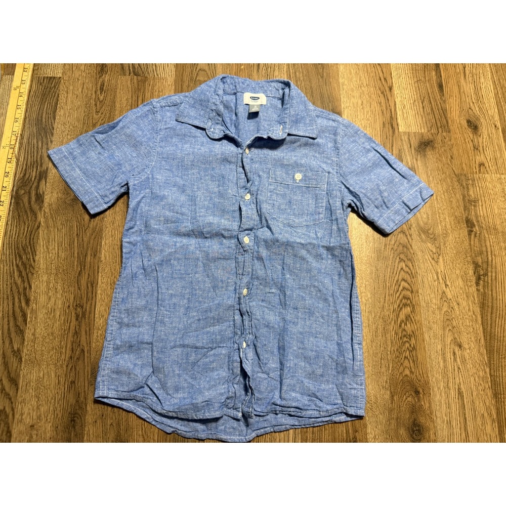 Old Navy Shirt Youth Boys Medium Blue Short Sleeve Button Up Shirt Pocket